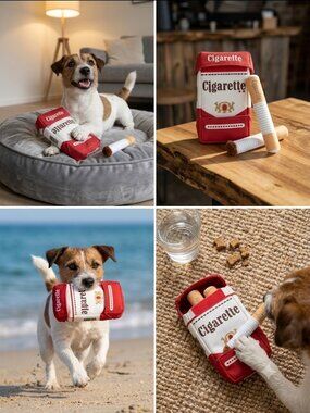 Nocciola Squeaky "Cigarette" Pack Plush Interactive Dog Toy - Brand New
